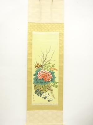 翠芳筆　四季花図　肉筆絹本掛軸